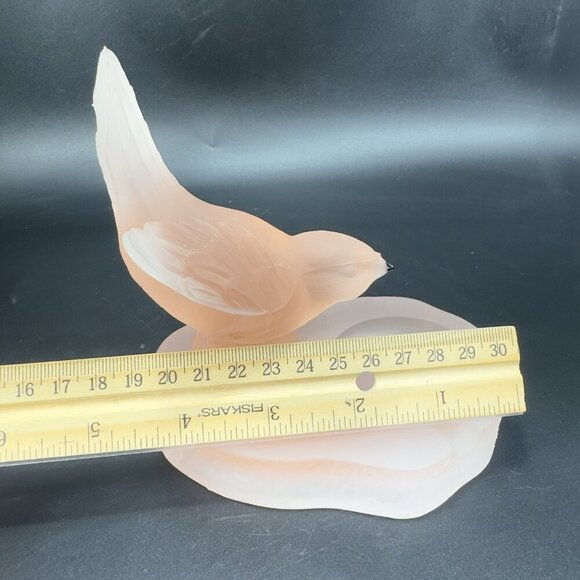 Vintage French Satin Frosted Peach Pink Glass Bird Ashtray Dish Trinket Holder - Picture 3 of 12